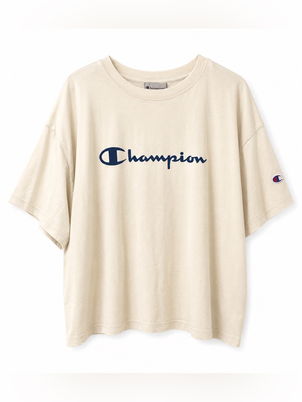 Champion Cream Logo T-Shirt Women’s XXL | Oversized Graphic Tee Short Sleeve NWT